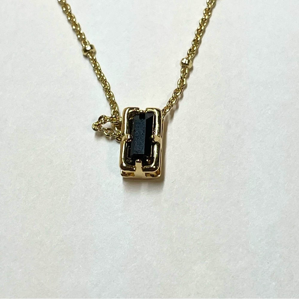 Gold Dainty Necklace with Black Pendant and Pearl Accent Minimalist - Picture 4 of 6